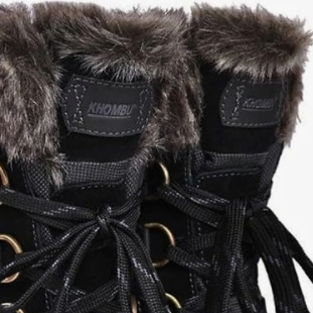 Khombu The Slope Black Winter Snow Boots Faux Fur Trim Size 9 NWT